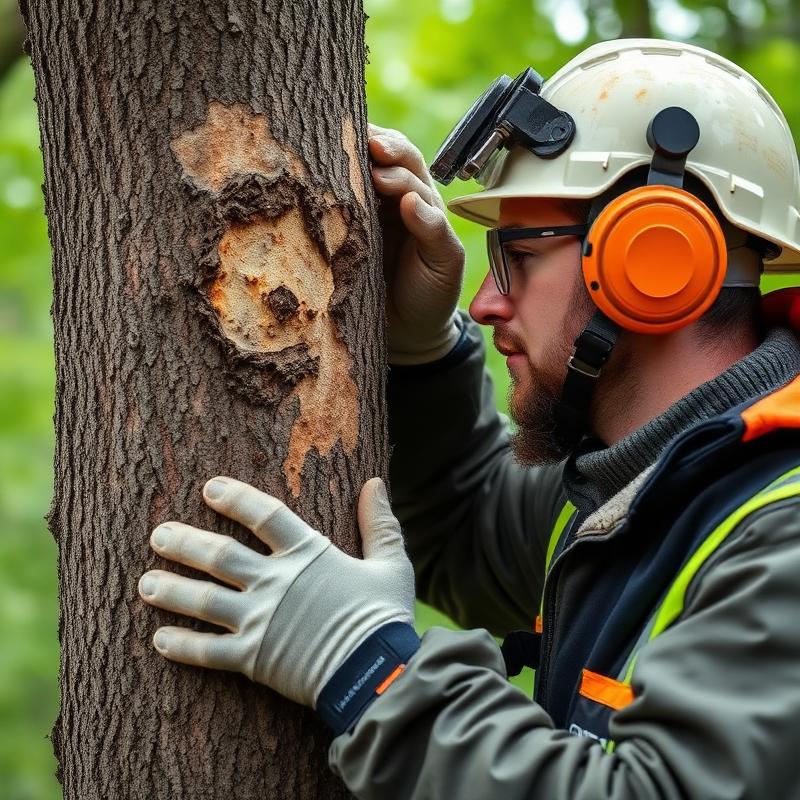 Arborist performing a tree health assessment